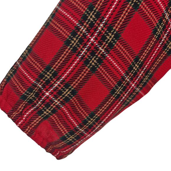 J Jill Tartan Plaid Top Size Medium Red Button Up Long Sleeve Ruffle Tiered - Picture 5 of 11